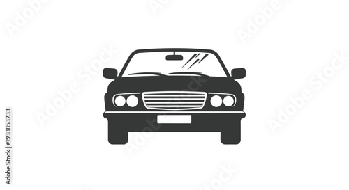 Front view of a classic car with a simple and modern design featuring a blank license plate and sleek headlights on a clean white background for automotive enthusiasts and designers.