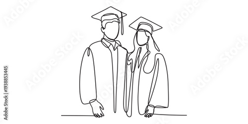 Graduation couple in caps and gowns celebrating academic success vector illustration