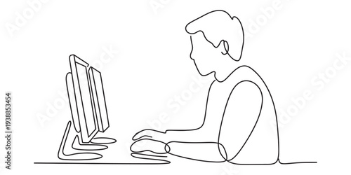 Frustrated businessman working late at computer with stress and fatigue illustration
