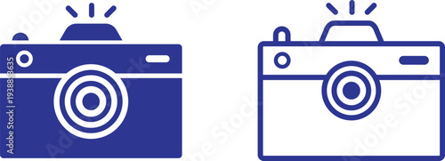 Blue camera icons with flash isolated on transparent background for graphic design use