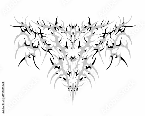Neo tribal cyber gothic abstract symmetrical shapes blackwork styles vector design for tattoo, streetwear, dark aesthetics decoration