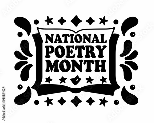 black color NATIONAL POETRY MONTH vector illustration isolated on white background