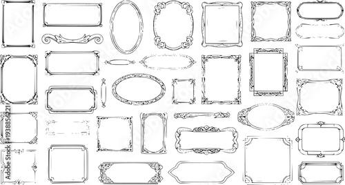 Elegant Black and White Line Art Collection of Decorative Frames and Borders