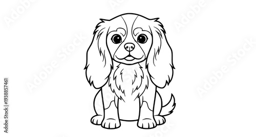 A cute cartoon dog sitting on a white background in a simple line art style