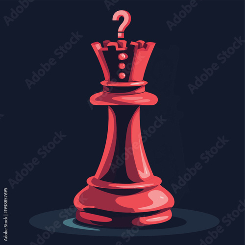 A chess king with a question mark symbolizing uncertainty or decision-making. , vector style simple color