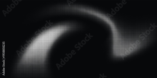 Abstract Halftone Dots Wave on Black Background