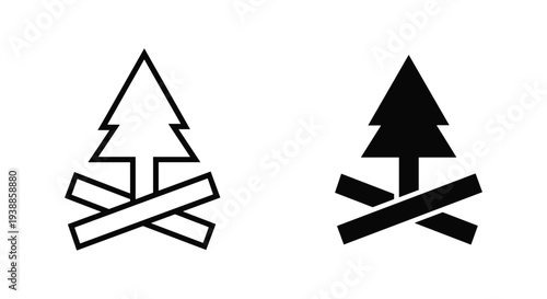 A graphic illustration of two no camping signs with a tree and crossed logs on a white background