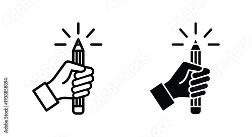 A creative illustration of two hands holding glowing pencils in a striking black and white design