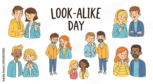 Cartoon People Diverse Lookalike Day Illustration.
