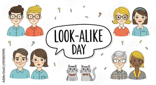 Cartoon People and Cats on Lookalike Day.