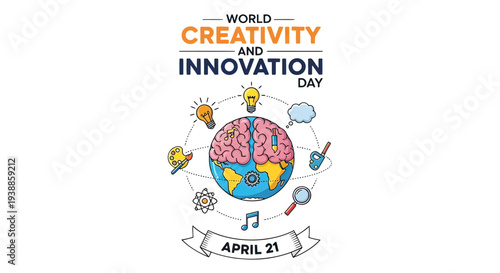 Creative Brain Illustration with Global Elements.