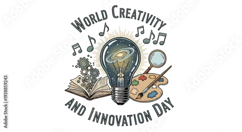 Creative Light Bulb with Artistic Symbols.