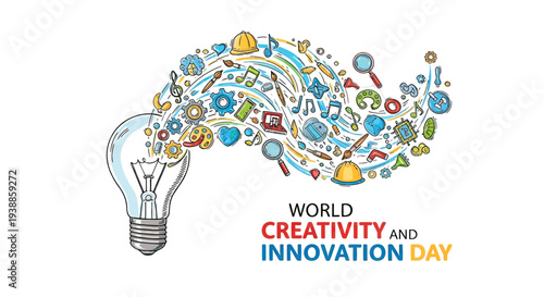 Creative Light Bulb with Colorful Icons and Symbols.