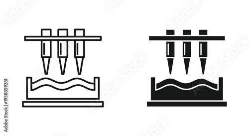 A simple black and white illustration of two sets of pipettes in a laboratory setting