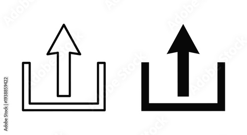 Two black and white icons of arrows pointing upwards from a square base on a plain white background