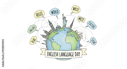 English Language Day Illustration with Globe 1.