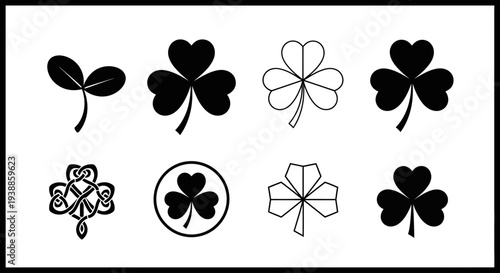 Collection of black clover shapes and designs on transparent background silhouette