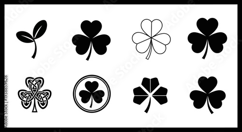 Collection of black clover designs and shapes on transparent background silhouette