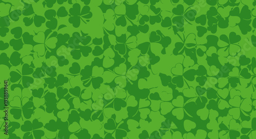Seamless pattern of green clover leaves on transparent background silhouette