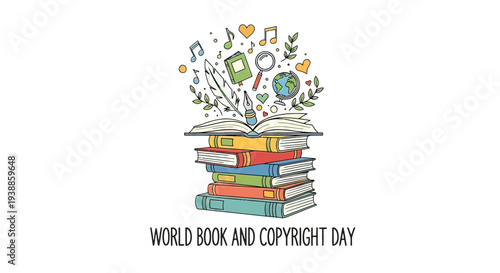 Stack of Books with Creative Elements Emerging.