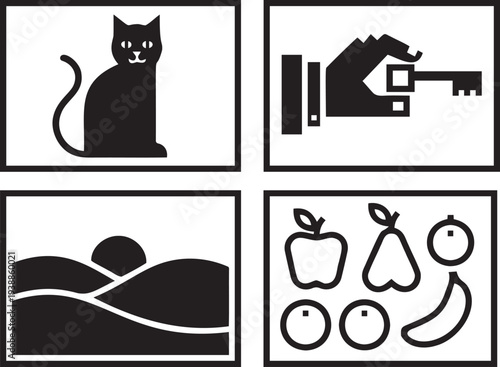 Set of military vehicles and personnel silhouettes including aircraft, tanks, ships, and soldiers