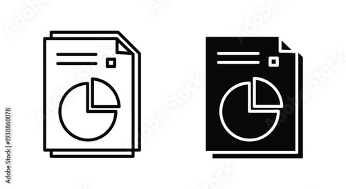 A graphic illustration of two document icons with pie charts on a white background