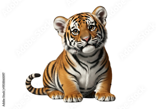 Cute Tiger Cub Isolated Sit...