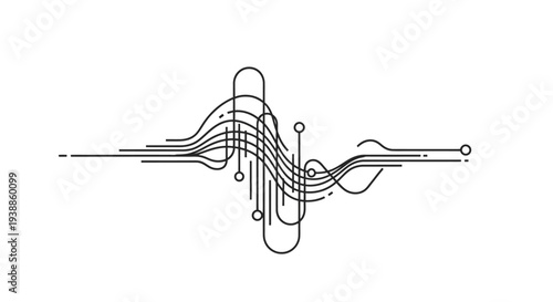Abstract technological waveform with nodes and digital line patterns