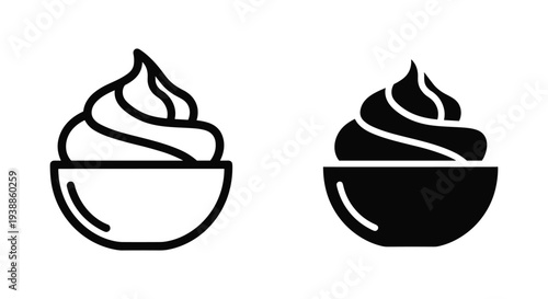 A simple black and white illustration of two bowls of whipped cream