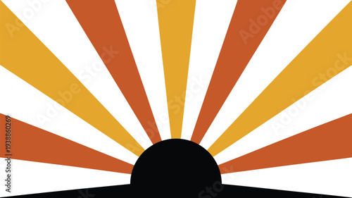 Silhouette of a person with vibrant orange and yellow sunburst rays emanating from behind symbolizing energy and positivity on a white background