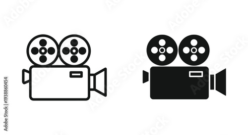 A pair of film cameras in black and white on a clean background