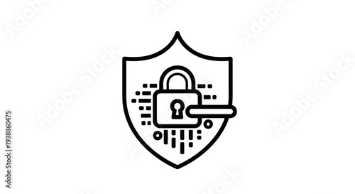 Digital security shield protecting encrypted data with padlock