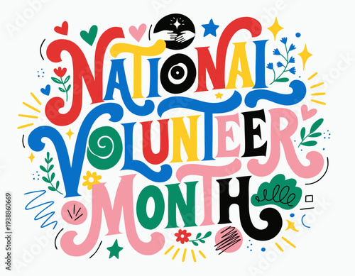 National Volunteer Month Celebration Vector, Community Support, Charity and Service Design
