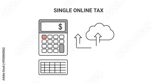 Online tax calculation concept with cloud upload and calculator