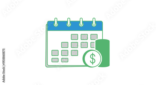 Payment schedule calendar with currency and coin icons