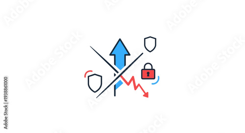 Risk assessment graphic showing market volatility and protection symbols