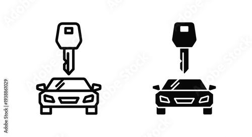 A simple black and white illustration of two cars with keys