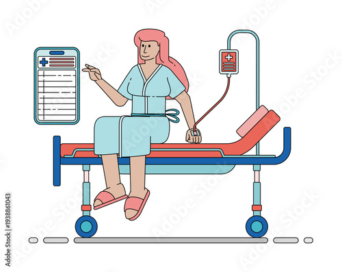 Vector illustration of Patient Using Mobile Health Application For Hospital Services And Medicine Access. Can be used for company websites, Hospital websites, campaigns, brochures, marketing, poster a