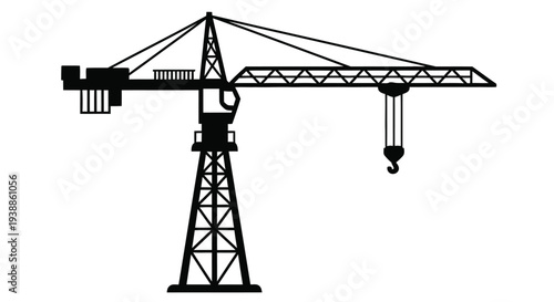Cuadro en lienzo Simple black and white illustration of a tower crane with a hanging hook