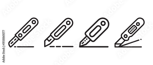 Modern Outline Icons Set. Utility Knives and Box Cutters for Precision Cutting, Crafting, and Packaging.