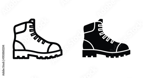 A pair of black and white boots with laces on a plain background