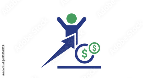 Wealth creation achievement with rising arrow and successful figure