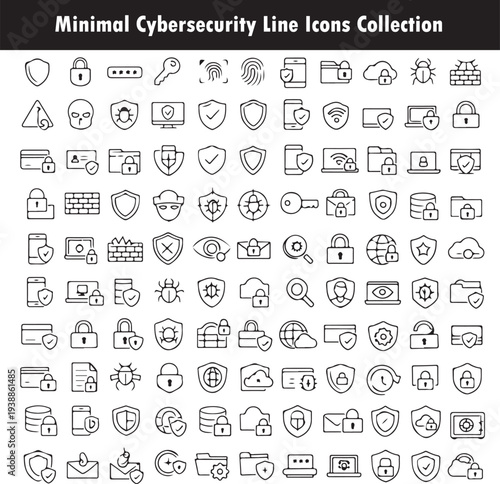 Digital Security and Cybersecurity Minimal Thin Line 110 Icons Set – Online Privacy, Data Protection, Encryption, Firewall, Password Security Vector Collection