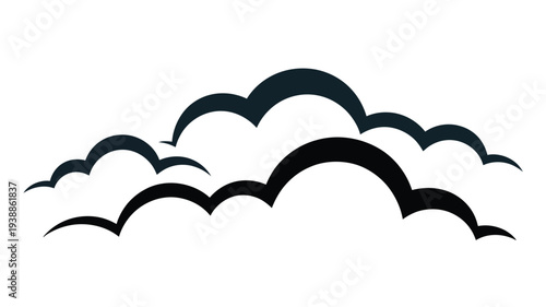Minimalist vector illustration of black clouds against a white background evoking a serene atmosphere and calm mood
