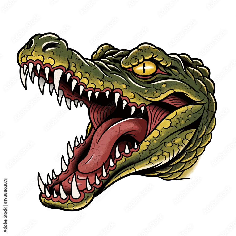 Naklejka premium Aggressive Crocodile Head Open Mouth Roaring Detail