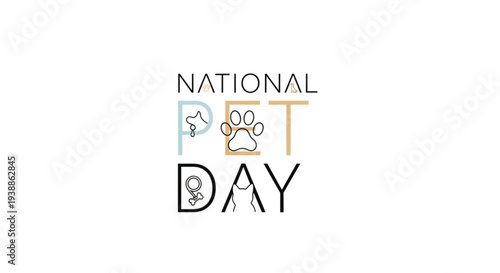 National pet day celebration with colorful typography and pet icons on white background