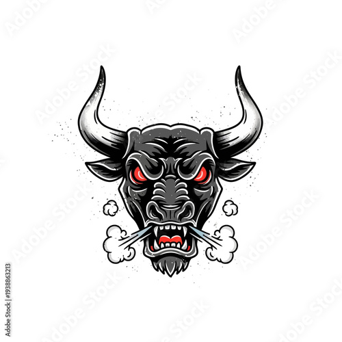 Angry bull head illustration with steam from nostrils