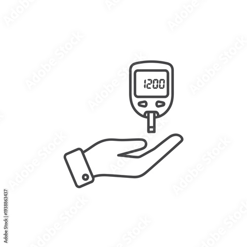 Hand Holding Blood Glucose Meter Line Drawing Representing Diabetes Monitoring