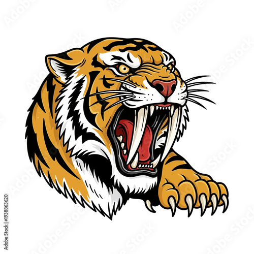 Fierce Tiger Roaring Head Illustration - Saber-Toothed Cat