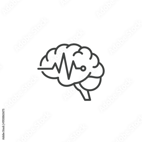 Brain Outline with Heartbeat Line Symbolizing Neuroscience and Mental Health